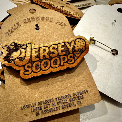 Jersey Scoops Logo Plywood Pin + Hang Tag Card
